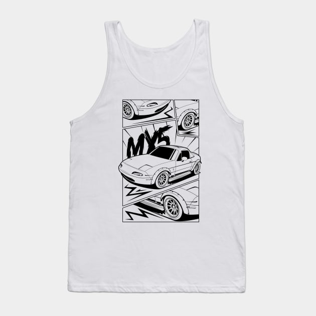 Black print mx5 manga style Tank Top by R.autoart